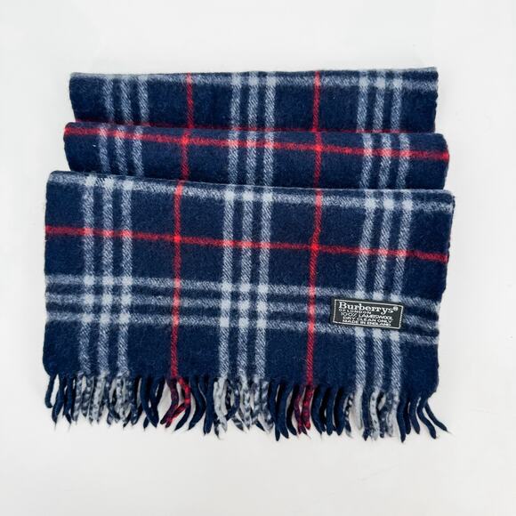 Burberry Scarf Wool Authentic Navy Plaid Nova Check Winter Fringe Lambswool - Picture 5 of 5